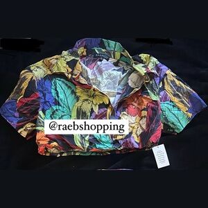 Eloquii multi color tropical print collared crop top